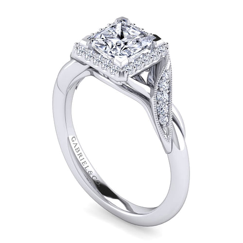 Shae - Vintage Inspired 14K White Gold Princess Halo Diamond Engagement Ring - 0.18 ct - Shot 3