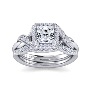 Shae - Vintage Inspired 14K White Gold Princess Halo Diamond Engagement Ring