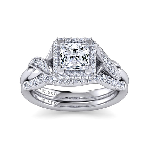 Shae - Vintage Inspired 14K White Gold Princess Halo Diamond Engagement Ring - 0.18 ct - Shot 4