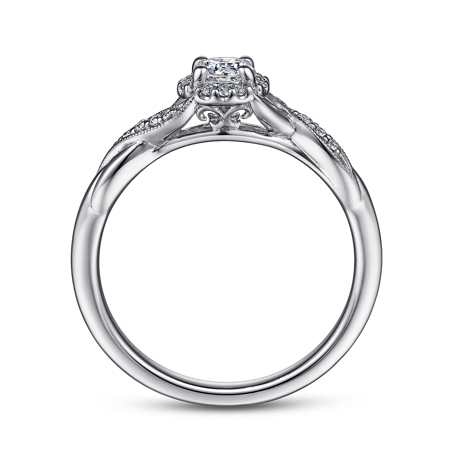 Shae - Vintage Inspired 14K White Gold Round Halo Diamond Engagement Ring - 0.08 ct - Shot 2
