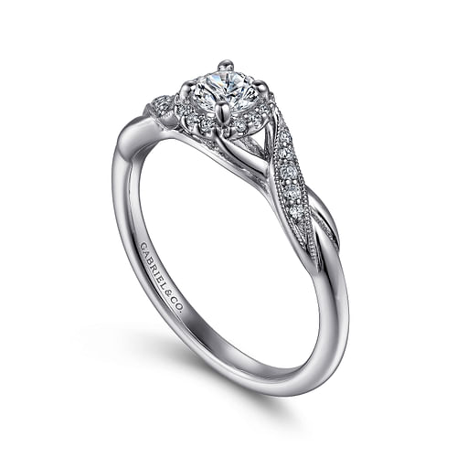 Shae - Vintage Inspired 14K White Gold Round Halo Diamond Engagement Ring - 0.08 ct - Shot 3