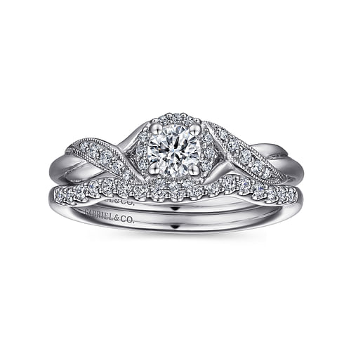 Shae - Vintage Inspired 14K White Gold Round Halo Diamond Engagement Ring - 0.08 ct - Shot 4