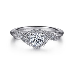 Vintage Inspired 14K White Gold Round Halo Diamond Engagement Ring