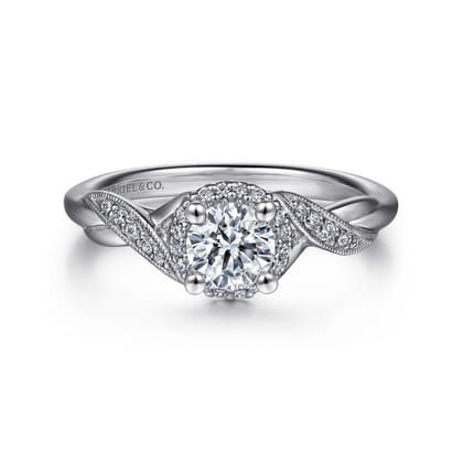 Shae - Vintage Inspired 14K White Gold Round Halo Diamond Engagement Ring