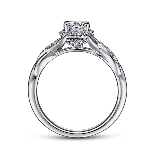 Shae - Vintage Inspired 14K White Gold Round Halo Diamond Engagement Ring - 0.09 ct - Shot 2