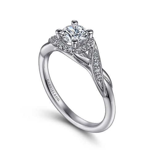 Shae - Vintage Inspired 14K White Gold Round Halo Diamond Engagement Ring - 0.09 ct - Shot 3