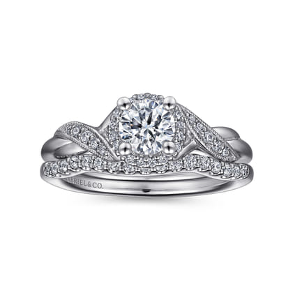 Shae - Vintage Inspired 14K White Gold Round Halo Diamond Engagement Ring