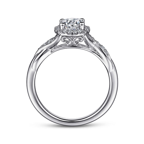 Shae - Vintage Inspired 14K White Gold Round Halo Diamond Engagement Ring - 0.13 ct - Shot 2
