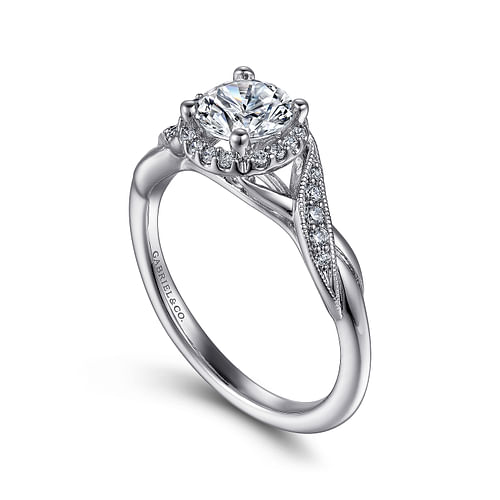 Shae - Vintage Inspired 14K White Gold Round Halo Diamond Engagement Ring - 0.13 ct - Shot 3