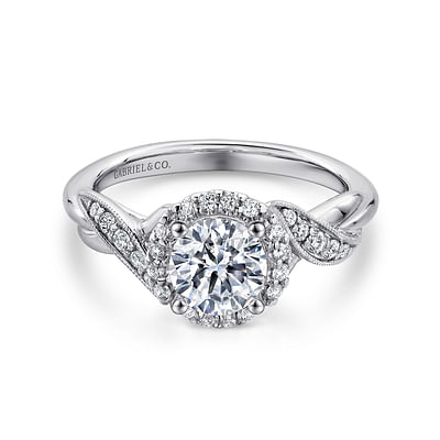 Shae - Vintage Inspired 14K White Gold Round Halo Diamond Engagement Ring