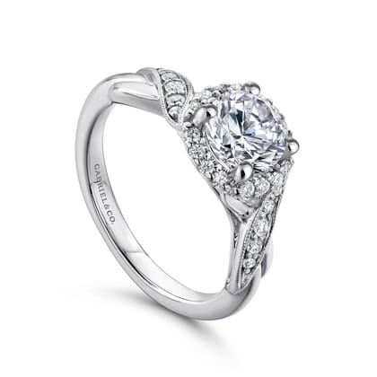 Shae - Vintage Inspired 14K White Gold Round Halo Diamond Engagement Ring
