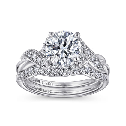 Shae - Vintage Inspired 14K White Gold Round Halo Diamond Engagement Ring
