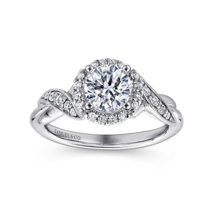 Shae - Vintage Inspired 14K White Gold Round Halo Diamond Engagement Ring