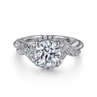 Shae - Vintage Inspired 14K White Gold Round Halo Diamond Engagement Ring