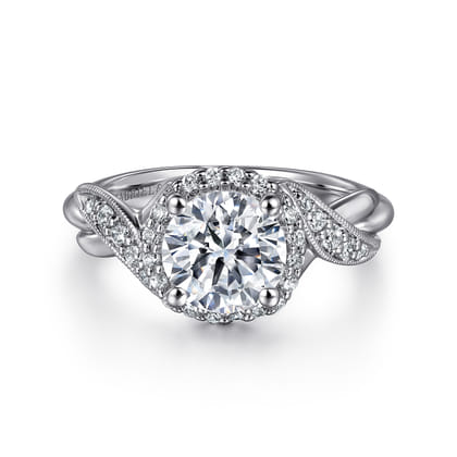 Shae - Vintage Inspired 14K White Gold Round Halo Diamond Engagement Ring