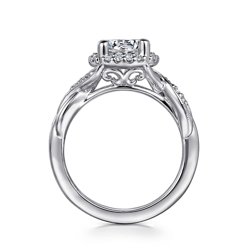 Shae - Vintage Inspired 14K White Gold Round Halo Diamond Engagement Ring - 0.21 ct - Shot 2