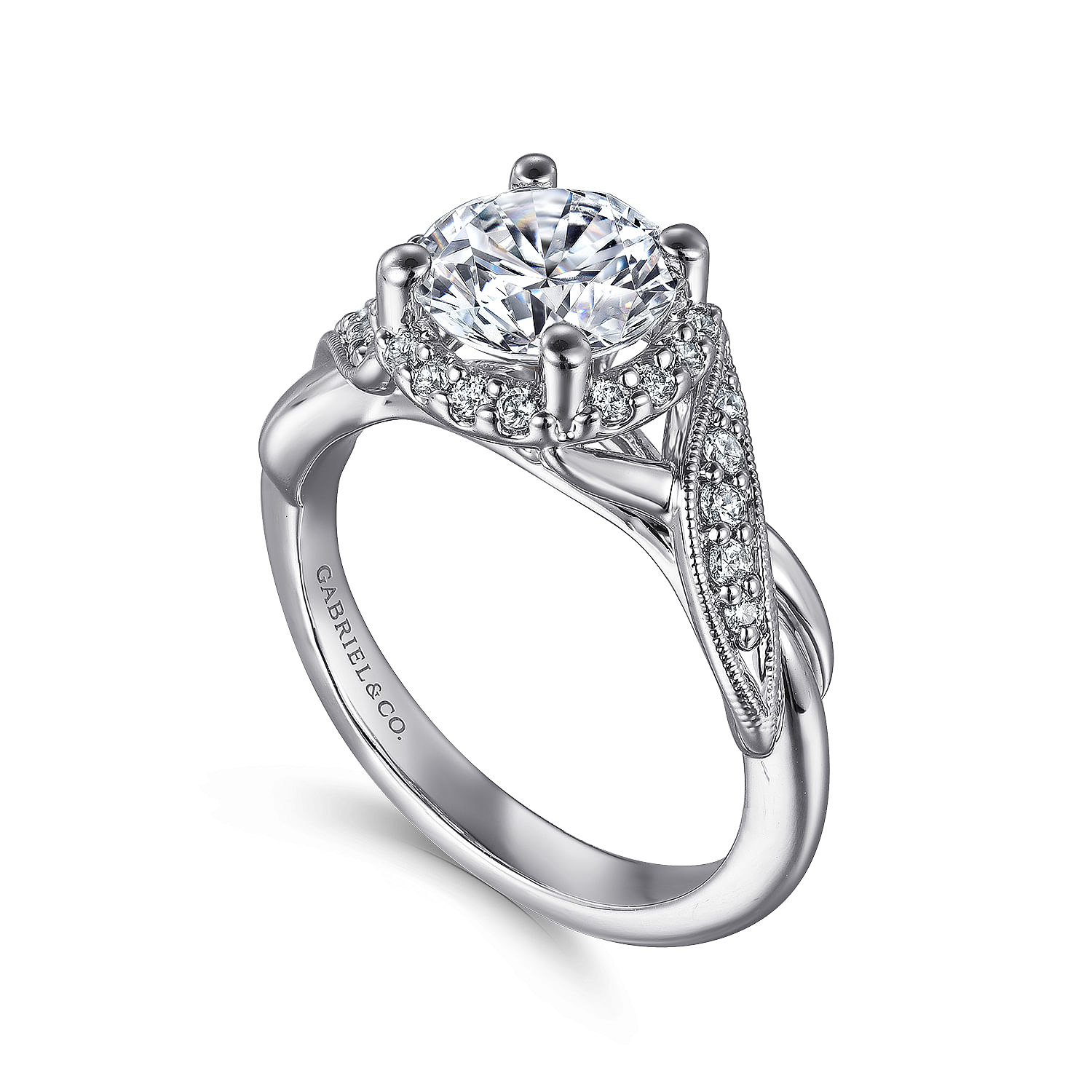 Shae - Vintage Inspired 14K White Gold Round Halo Diamond Engagement Ring - 0.21 ct - Shot 3