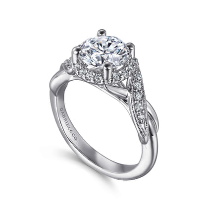 Shae - Vintage Inspired 14K White Gold Round Halo Diamond Engagement Ring