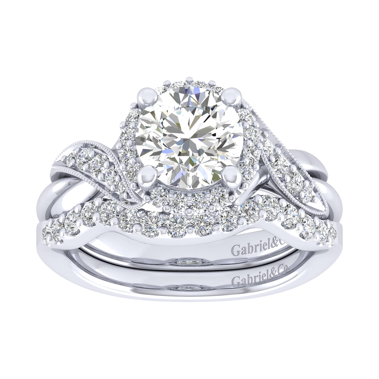 Shae - Vintage Inspired 14K White Gold Round Halo Diamond Engagement Ring