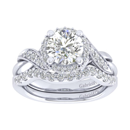 Shae - Vintage Inspired 14K White Gold Round Halo Diamond Engagement Ring
