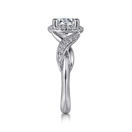 Shae - Vintage Inspired 14K White Gold Round Halo Diamond Engagement Ring
