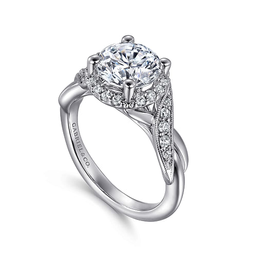 Shae - Vintage Inspired 14K White Gold Round Halo Diamond Engagement Ring - 0.27 ct - Shot 3