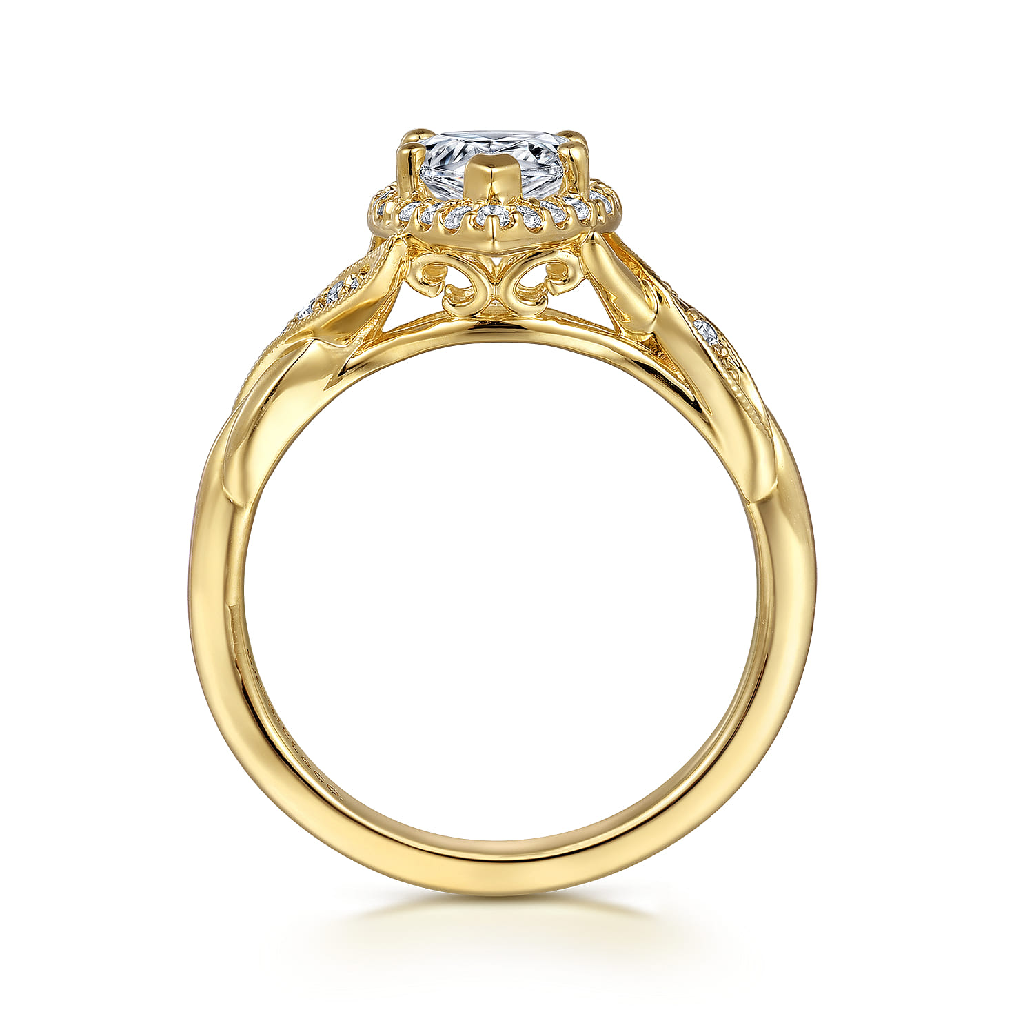 Shae - Vintage Inspired 14K Yellow Gold Pear Shape Halo Diamond Engagement Ring