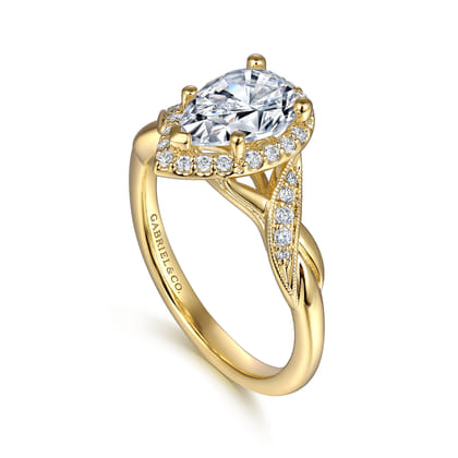 Shae - Vintage Inspired 14K Yellow Gold Pear Shape Halo Diamond Engagement Ring