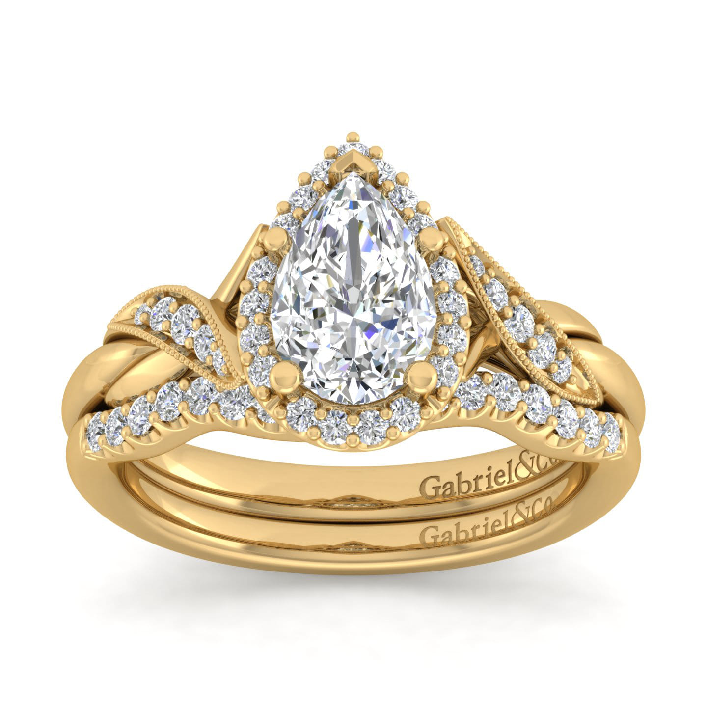 Shae - Vintage Inspired 14K Yellow Gold Pear Shape Halo Diamond Engagement Ring