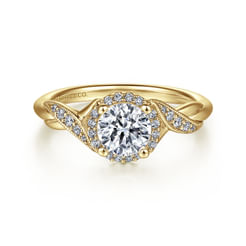 Vintage Inspired 14K Yellow Gold Round Halo Diamond Engagement Ring