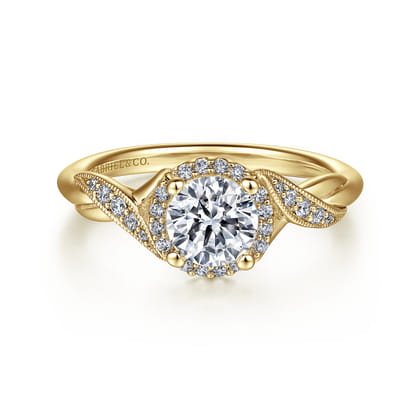 Shae - Vintage Inspired 14K Yellow Gold Round Halo Diamond Engagement Ring