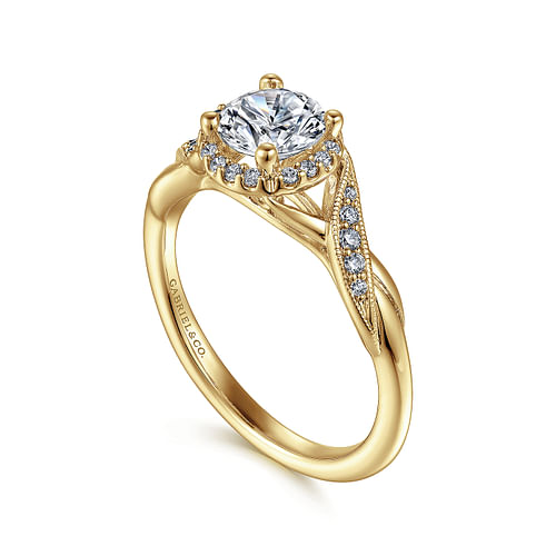 Shae - Vintage Inspired 14K Yellow Gold Round Halo Diamond Engagement Ring - 0.13 ct - Shot 3