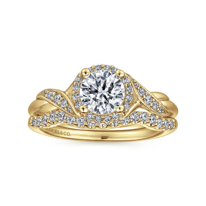 Shae - Vintage Inspired 14K Yellow Gold Round Halo Diamond Engagement Ring