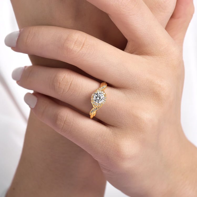 Shae - Vintage Inspired 14K Yellow Gold Round Halo Diamond Engagement Ring