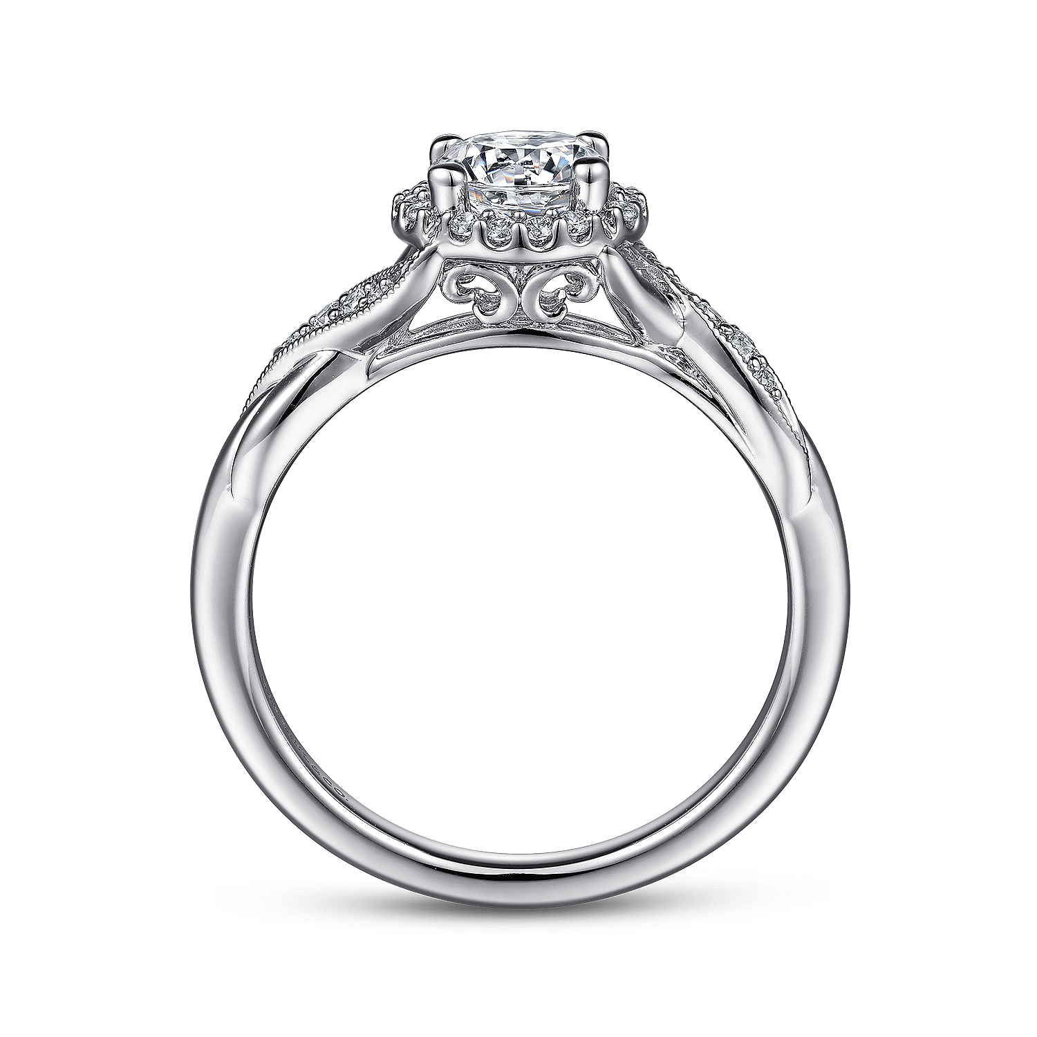 Shae - Vintage Inspired Platinum Round Halo Diamond Engagement Ring - 0.13 ct - Shot 2
