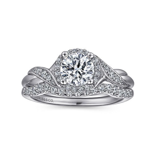 Shae - Vintage Inspired Platinum Round Halo Diamond Engagement Ring - 0.13 ct - Shot 4
