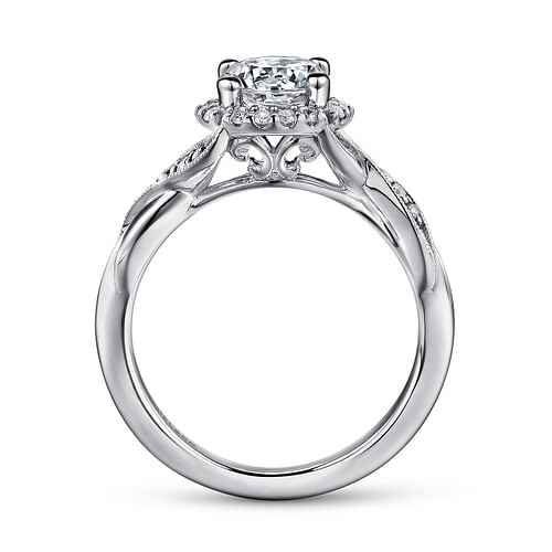 Shae - Vintage Inspired Platinum Round Halo Diamond Engagement Ring - 0.17 ct - Shot 2