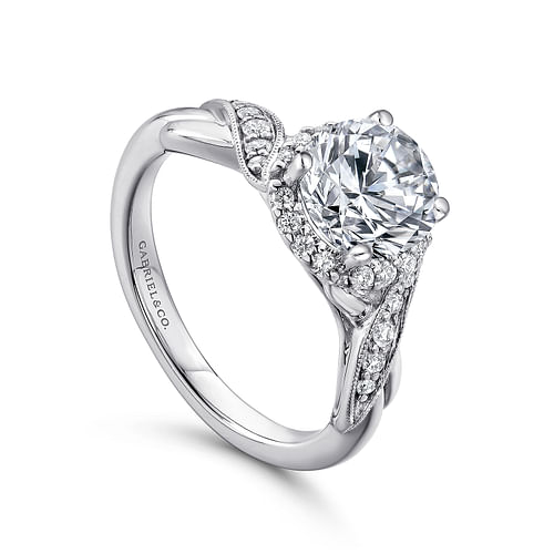 Shae - Vintage Inspired Platinum Round Halo Diamond Engagement Ring - 0.17 ct - Shot 3