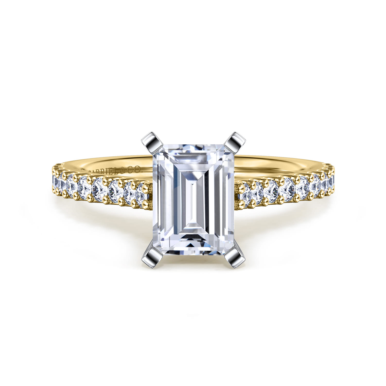 Shanna - 14K White-Yellow Gold Emerald Cut Diamond Engagement Ring