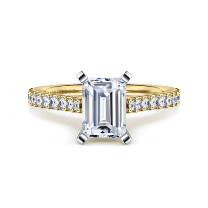Shanna - 14K White-Yellow Gold Emerald Cut Diamond Engagement Ring
