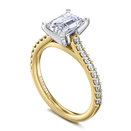 Shanna - 14K White-Yellow Gold Emerald Cut Diamond Engagement Ring