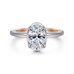 14K White-Rose Gold Oval Halo Diamond Engagement Ring
