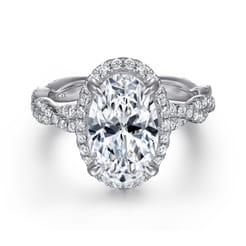 Sharon - 14K White Gold Oval Halo Twisted Diamond Engagement Ring