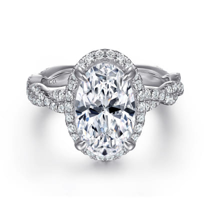 Sharon - 14K White Gold Oval Halo Twisted Diamond Engagement Ring