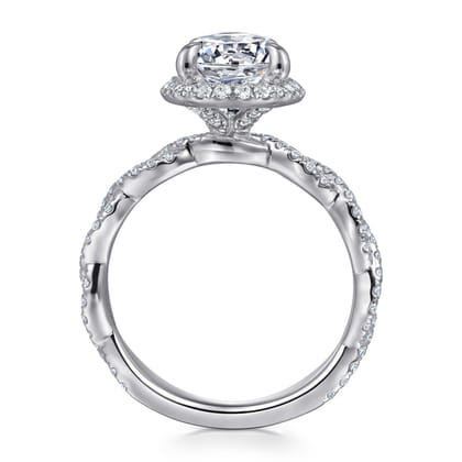 Sharon - 14K White Gold Oval Halo Twisted Diamond Engagement Ring