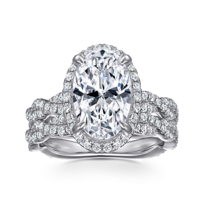 Sharon - 14K White Gold Oval Halo Twisted Diamond Engagement Ring