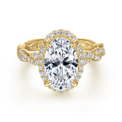 Sharon - 14K Yellow Gold Oval Halo Twisted Diamond Engagement Ring