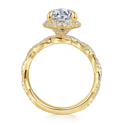 Sharon - 14K Yellow Gold Oval Halo Twisted Diamond Engagement Ring