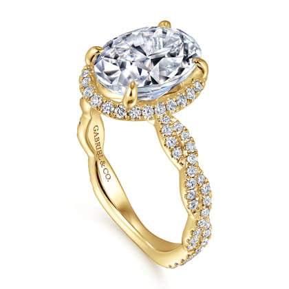 Sharon - 14K Yellow Gold Oval Halo Twisted Diamond Engagement Ring