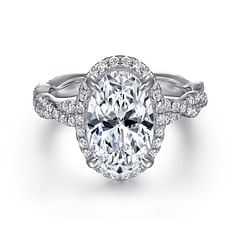 Sharon - 18K White Gold Oval Halo Twisted Diamond Engagement Ring